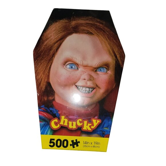 Chucky 500 Piece Jigsaw Puzzle Coffin Box 14" X 19" Aquarius Adult Horror - Picture 2 of 6